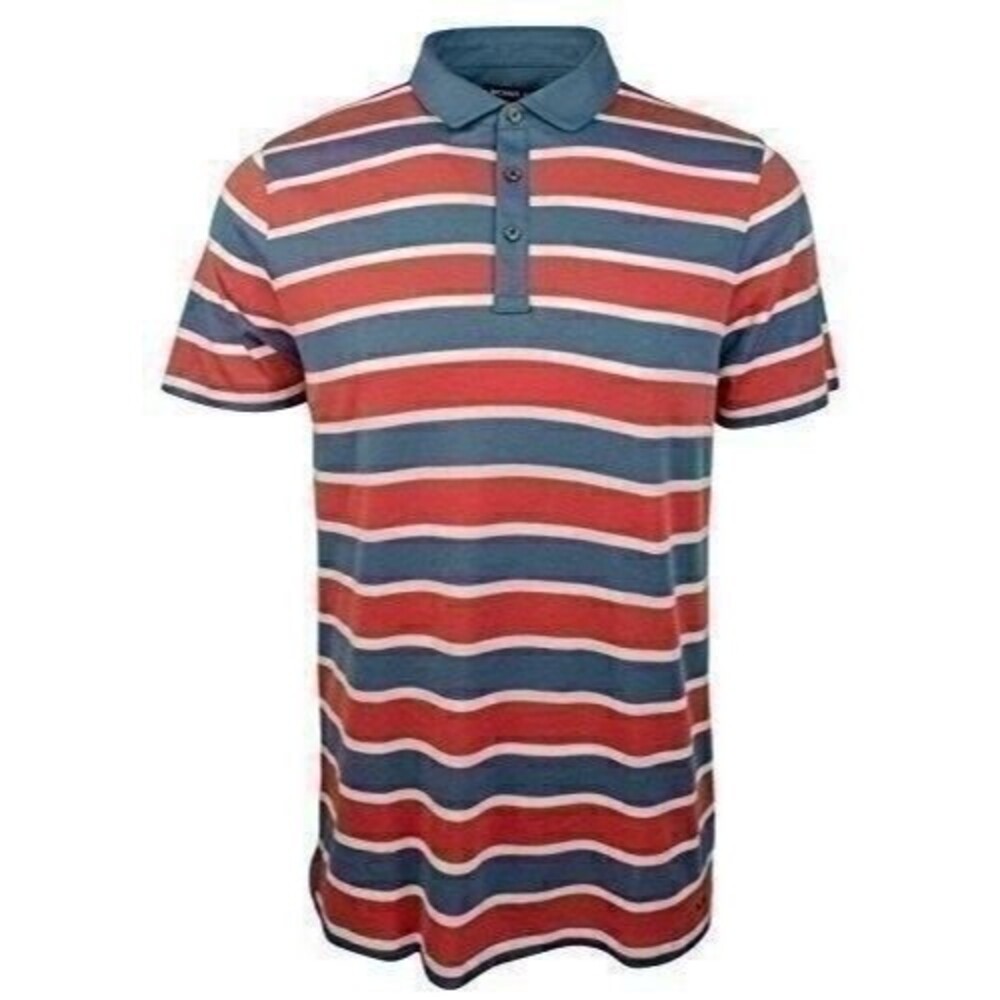 Michael Kors Men's Striped Short Sleeve Pima Cotton Polo (X Large, Nantucket